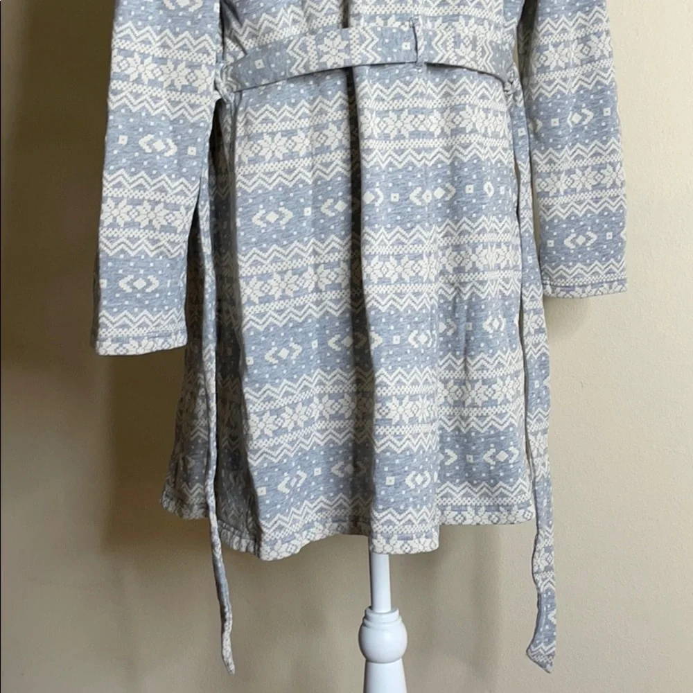 TALBOTS Snowflake Robe Sherpa Edging Wrap Belted Blue Size L